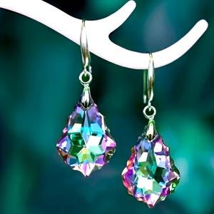 Purple green crystal 925 sterling silver earrings